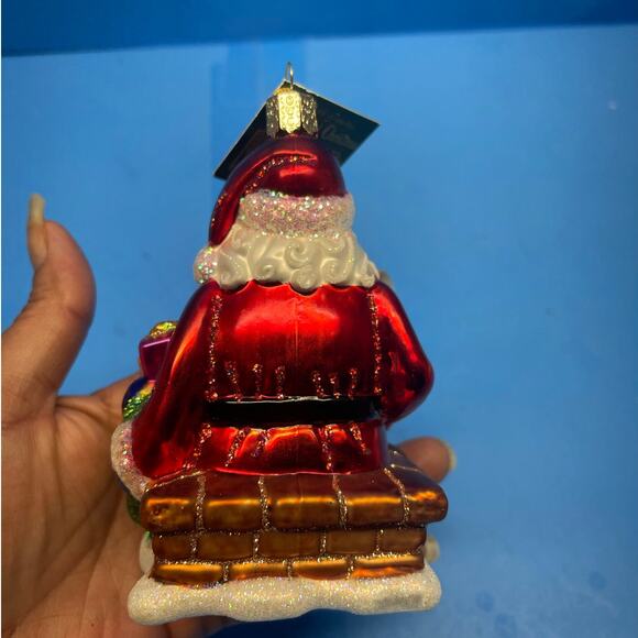 Old World Christmas Glass Santa Roof Top Visitor Ornament With Tag 2013 - Picture 6 of 7